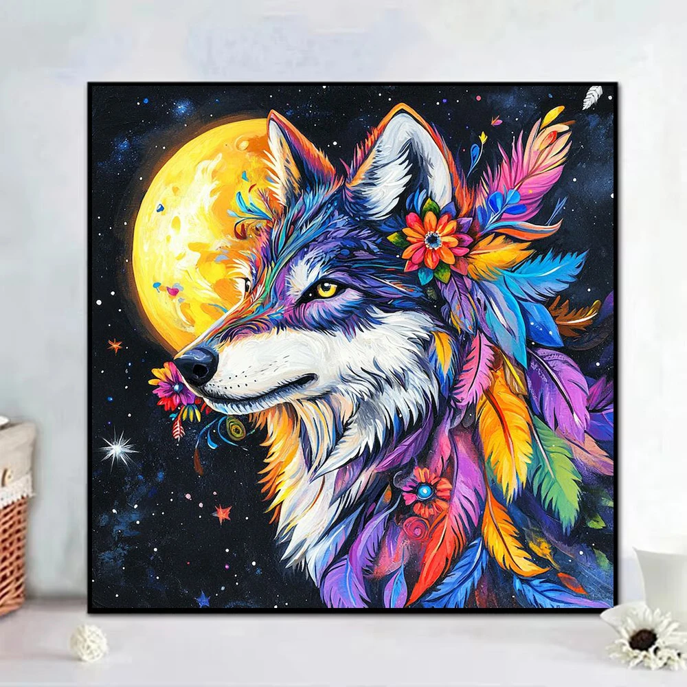 5D DIY Diamond Painting Storage for Beginner Diamond Embroidery Handicraft  Wolf Phoenix Fox Animal Wall Picture Home Decoration