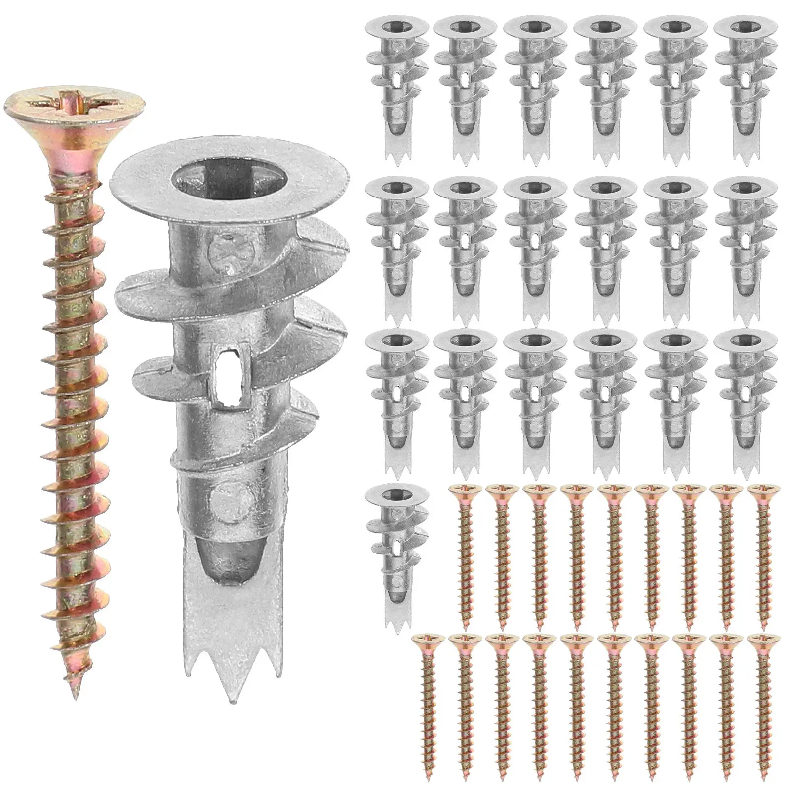 20Sets Zinc Alloy Spiral Drywall Anchors Heavy Duty Screws Wall Fasteners for Hanging Shelves Bathroom Kitchen