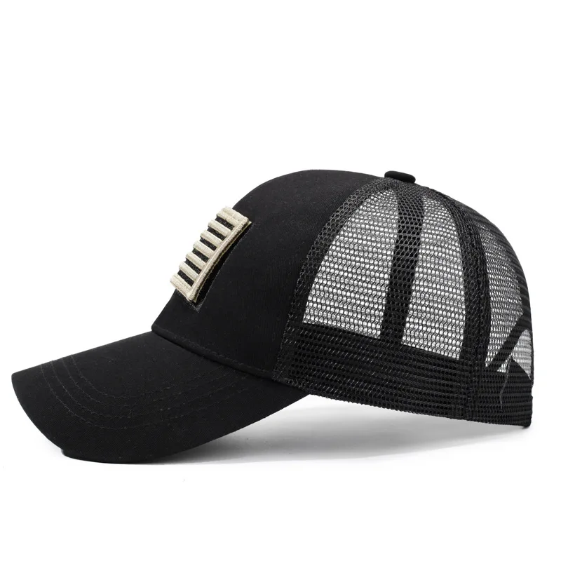 Outdoor-Trucker-Kappe für Herren mit gesticktem Flaggen-Tarnpflaster und Klettverschluss