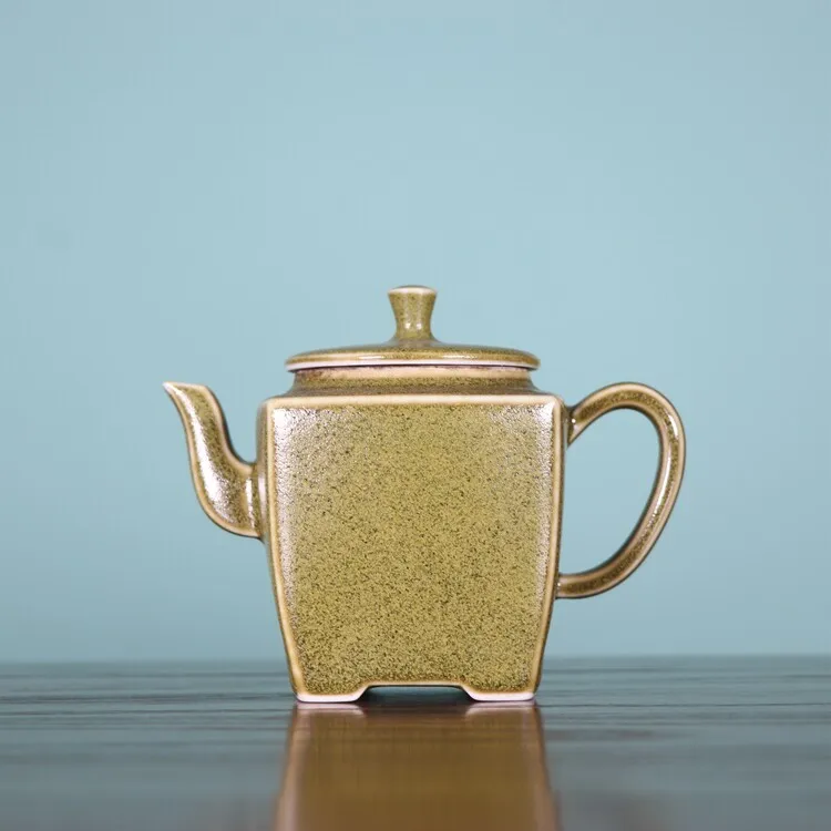 3.54 inch 200 ml Chinese Song Tea Dust Glaze Porcelain Square Shape Teapot
