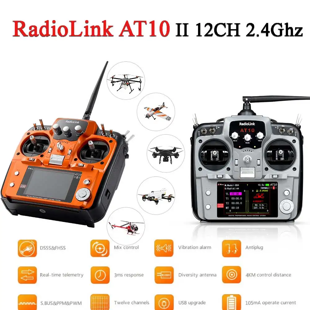 RadioLink AT10 II 12Channels 2.4Ghz RC Transmitter with R12DS Receiver PRM-01 Voltage Return Module for RC Quadcopter Fixed Wing