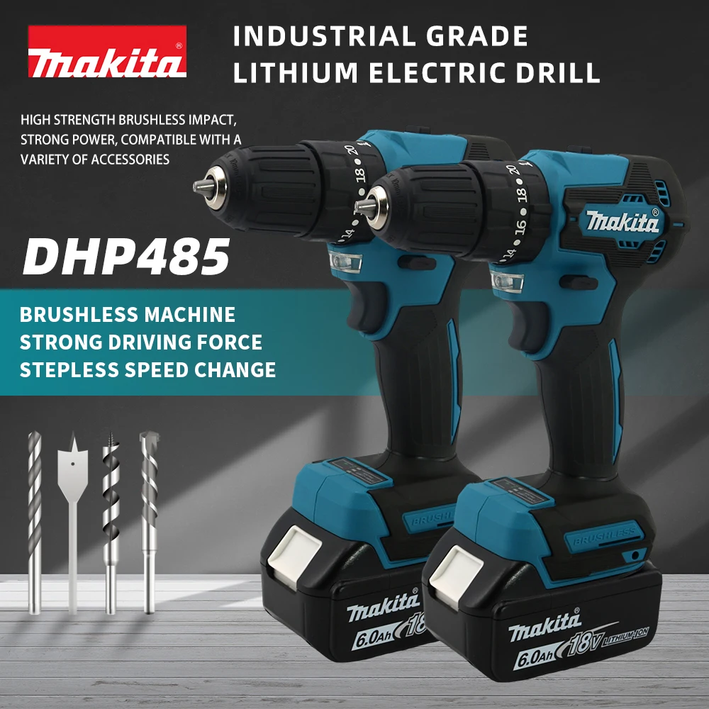 Makita DHP485 Compact Cordless Electric Tool Brushless Drill 18V Lithium Battery Brushless 1800RPM High Speed Electric Tools