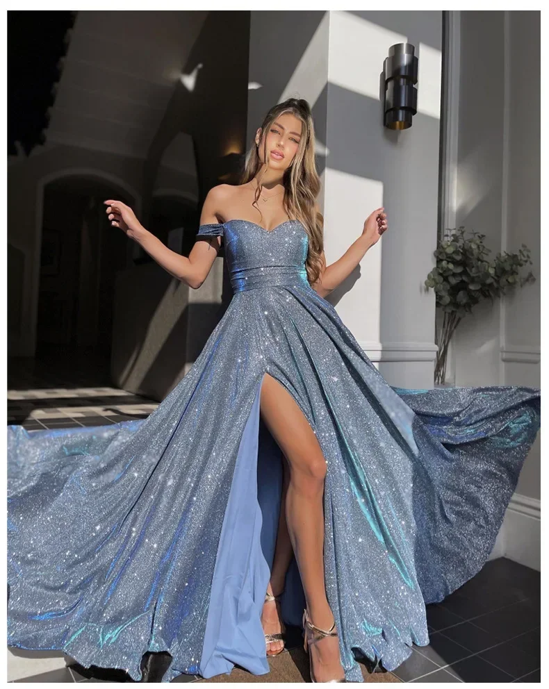 Glitter Homecoming Party Dress Big Swing Off Shoulder Luxury Evening Dresses for Woman 2024 Diamond Sequins Formal Gowns Dress