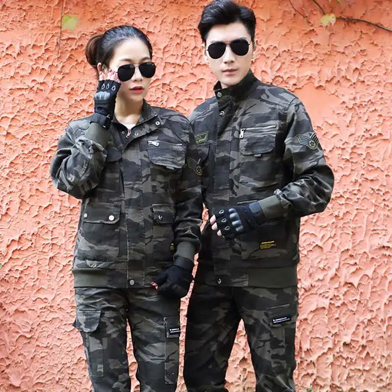 Work Clothes Spring, Autumn and Winter Cotton Stretch Camouflage Suit Loose Jacket Outdoor Multi-Pocket Fleece-Lined Men