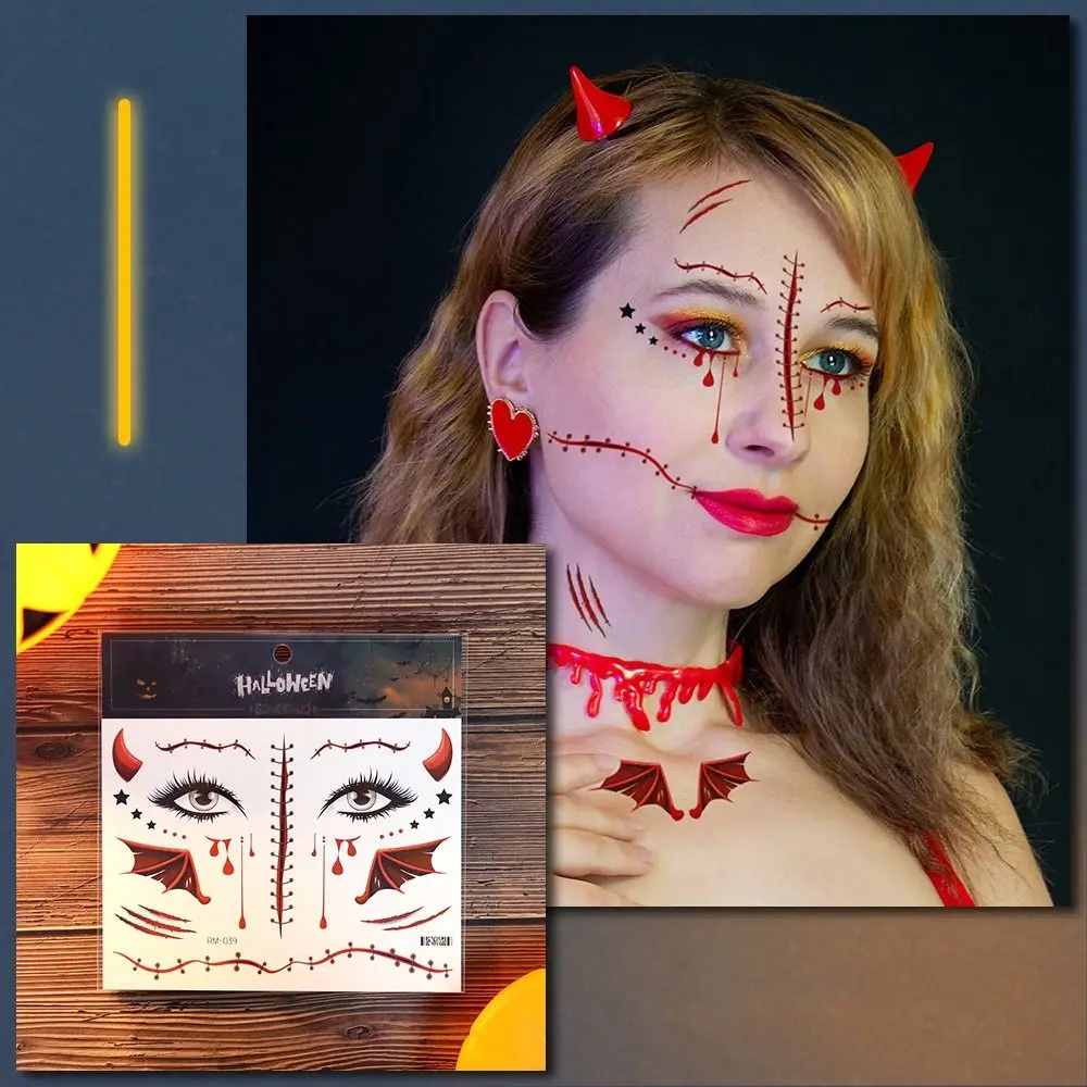 DIY Halloween Tattoo Sticker Waterproof Disposable Temporary Scar Stickers Creative Scary Bloodiness Body Art Decals