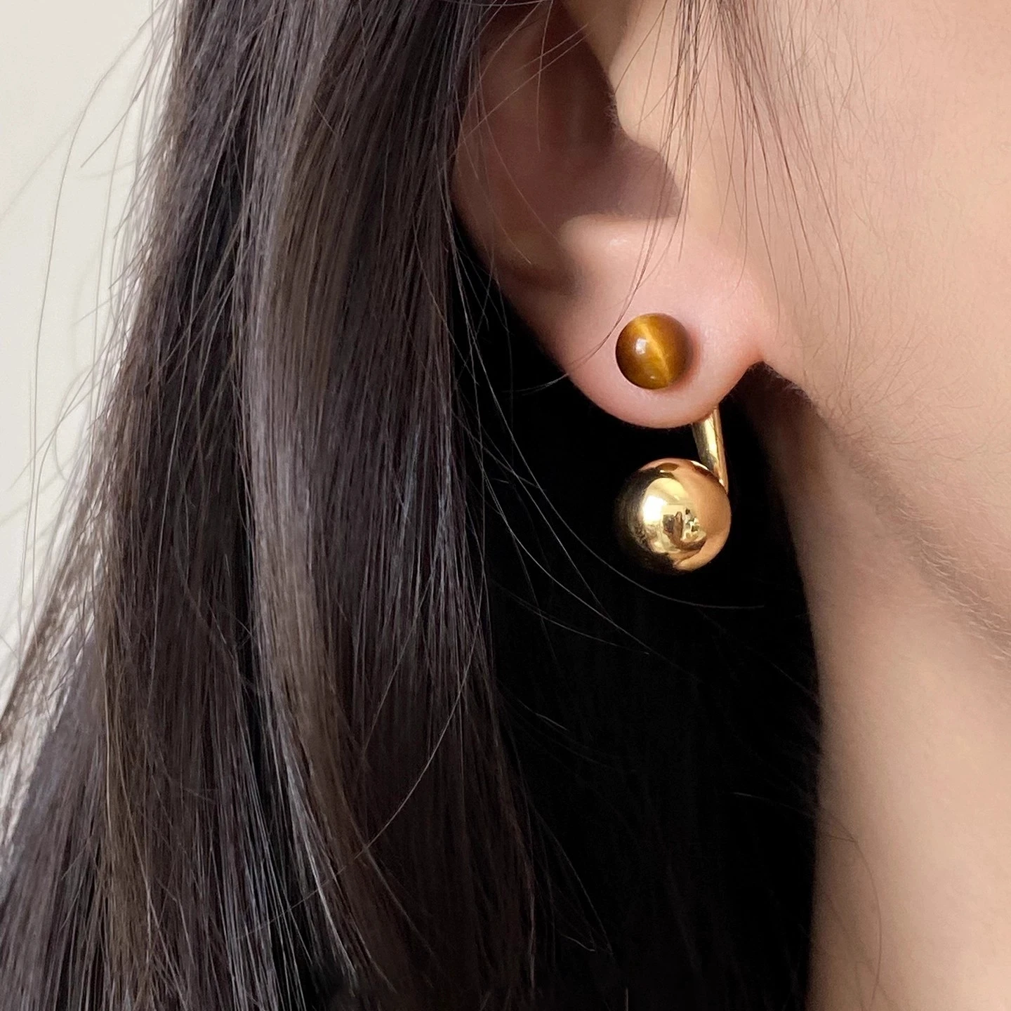 XIYANIKE Tiger Eye Stone Ball Ear Stud Piercing Earrings For Women French Fashion New Jewelry Gift Party Daily серьги