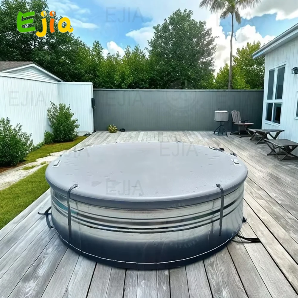

Custom 8FT Durable PVC Round Foldable Inflatable Tank Pool Cover Waterproof Inflatable Pool Cover For Home Backyad