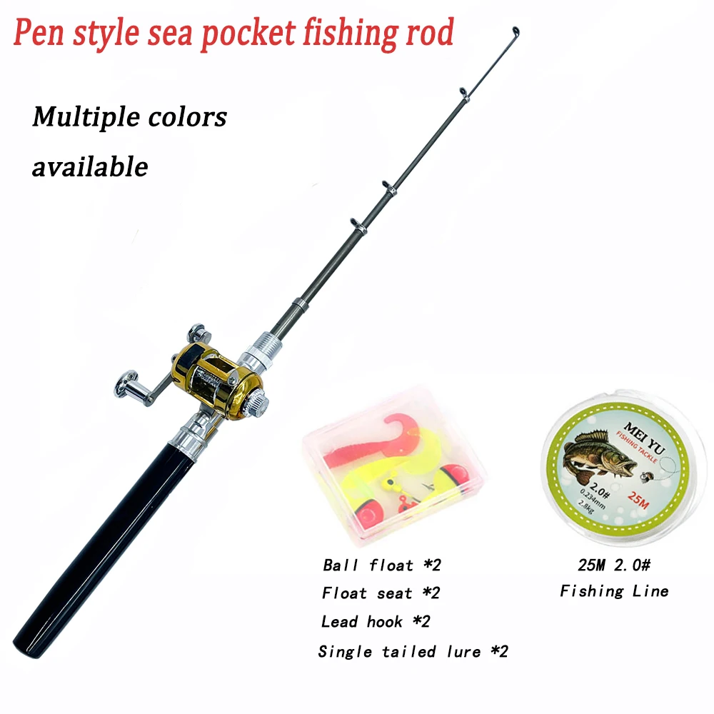 [Fish Rod+Reel+Line+Accessories] 96cm Portable Pocket Telescopic Mini Fishing Pole Pen Shape Folded Fishing Rod Reel Full Set