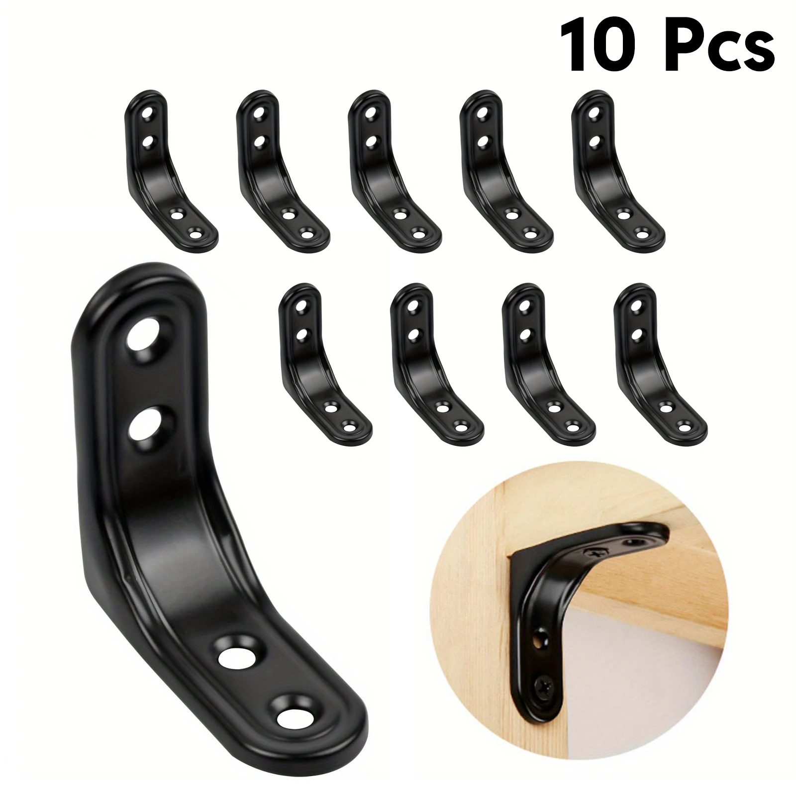 10pcs Black L-Shaped Corner Brackets 90 Degree Angle Connectors for Furniture Angle Brackets Furniture Reinforcement Bracket