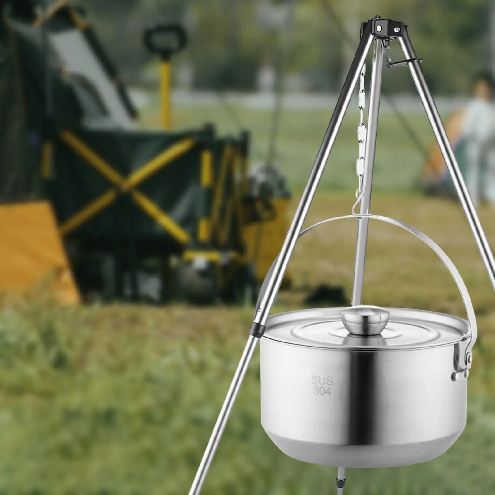 

Camping Hanging Pot 4500ml for 6-8 People Pasta Pot Large Capacity Stainless Steel Open Fire Cooking Pot for Travel BBQ Fishing