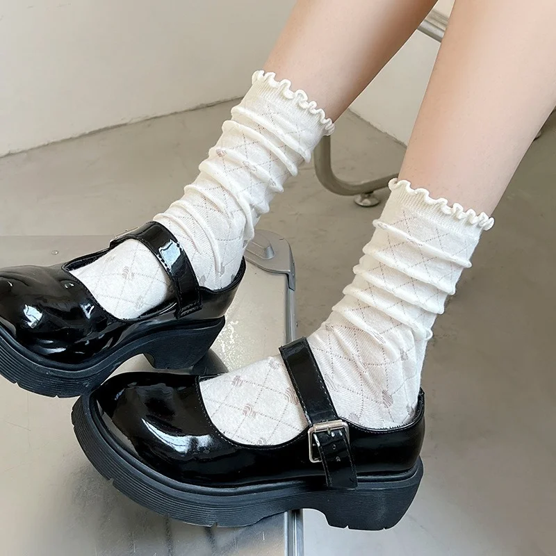 10 Pairs Breathable Socks for Girls Solid Color Mid-calf Coquette Socks Cheap Spring Summer White Black Grip Socks Wholesale