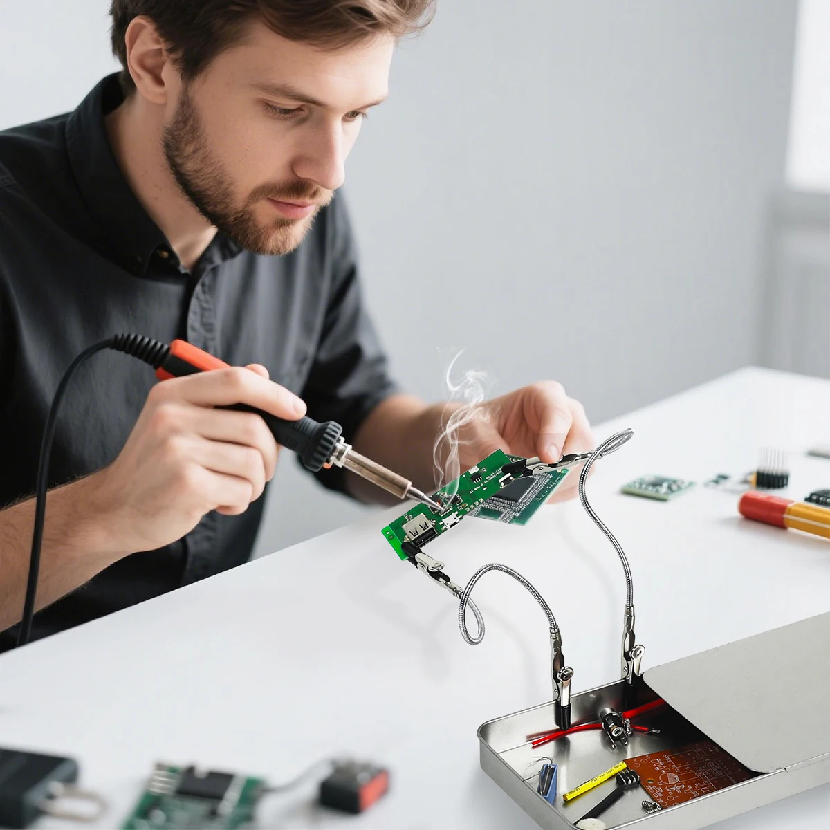 Toolour Soldering Helping Hands 2 Universal Flexible Arm Welding Assistant PCB Clamp Jewelry Making Tools DIY Auxiliary Fixture