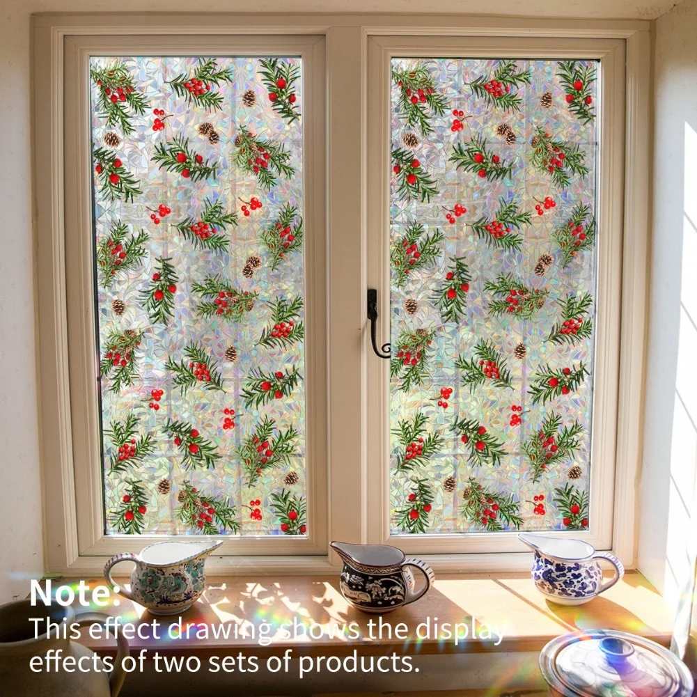 Christmas Red Berry Sunlight Glass Sticker Window Double Sided Static Cling Colorful Decoration for Business Use