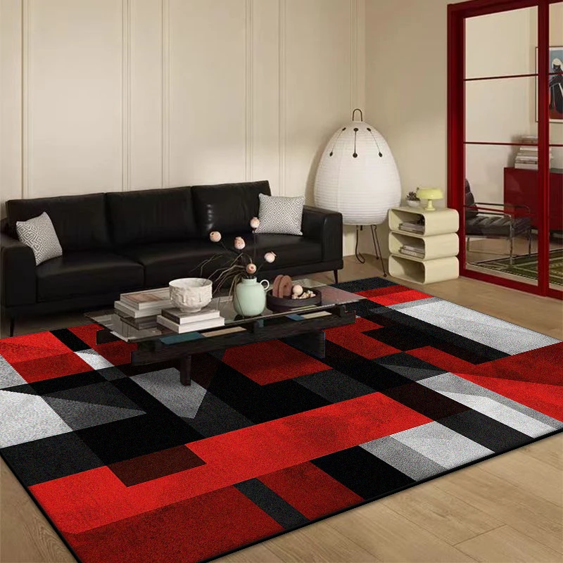 Red Geometry Abstract Carpet for Living Room Home Large Bedroom Decoration Rug Light Luxury Sofa Coffee Table Non-slip Floor Mat