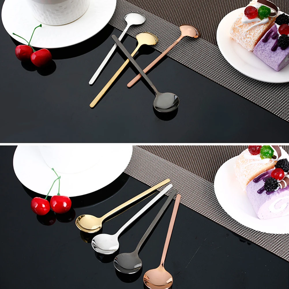 

4Pcs 304 Stainless Steel Coffee Spoon Stylish Design 17cm Food Grade Material Never Bend Ideal Gift Multifunctional Spoons