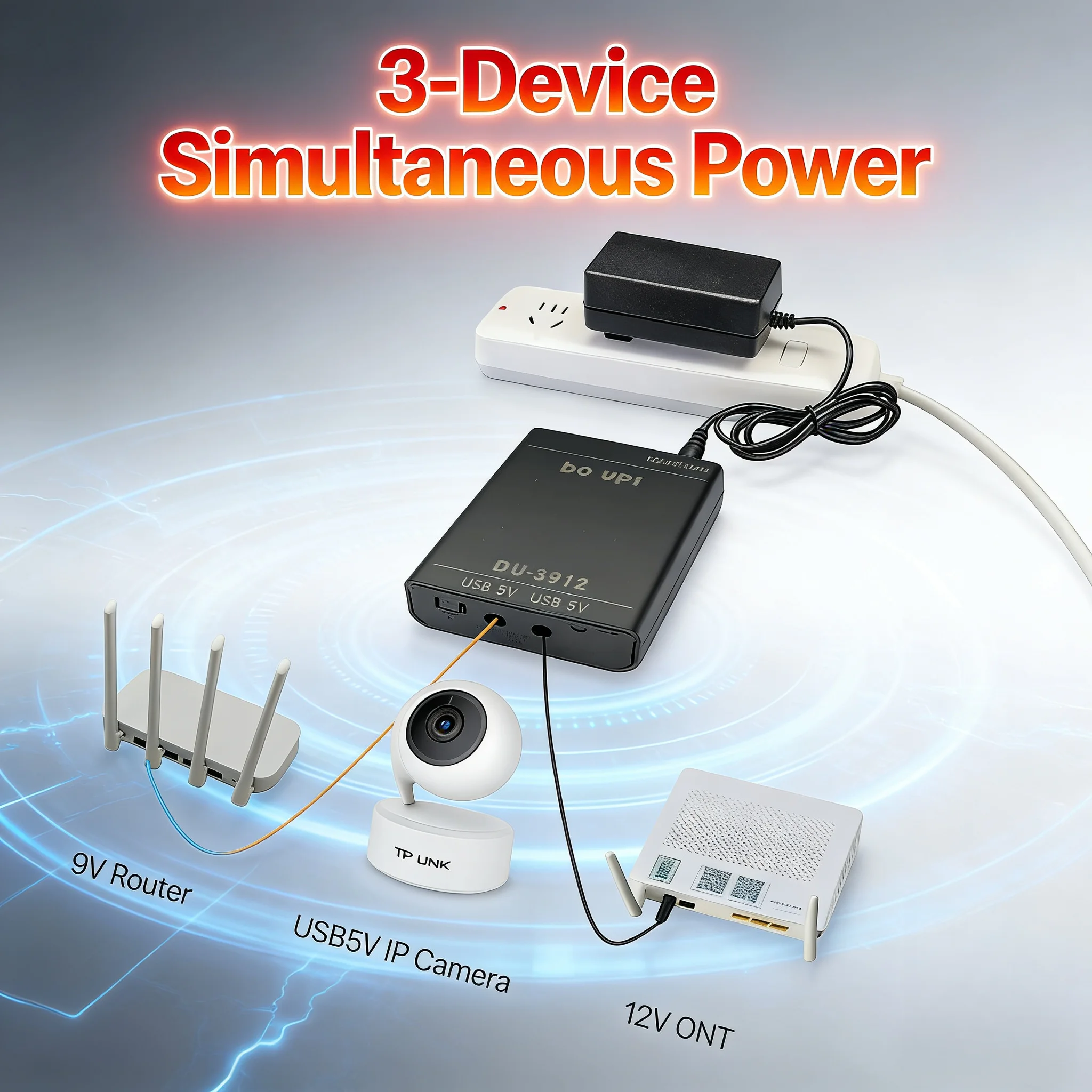 Detachable Battery Winter UPS Box, 5V/9V/12V Triple Output DC Backup, for Router ONT Camera (No Battery)