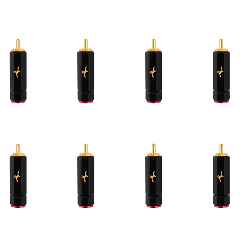 8X YYTCG Pure Copper Gold Plated RCA Plug Self Locking Lotus Terminal Soldering Free Heating Wire DIY Audio Connector
