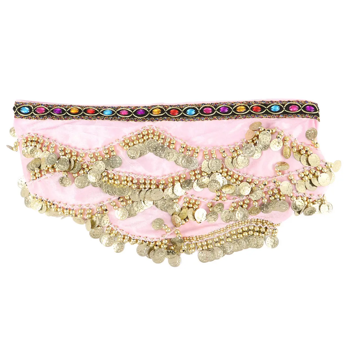 1Pcs Belly Chain Hip Scarf with Diamonds Coins Pink Lightweight Adjustable Belly Dance Skirt Hip Wrap for Dance Practice