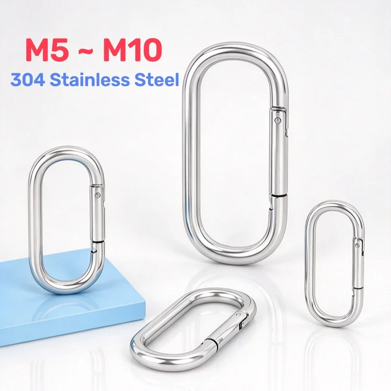 304 Stainless Steel M5 M6 M8 M10 Spring Snap Hook Carabiner Quick Link Lock Ring Hook Oval Spring DIY Accessories