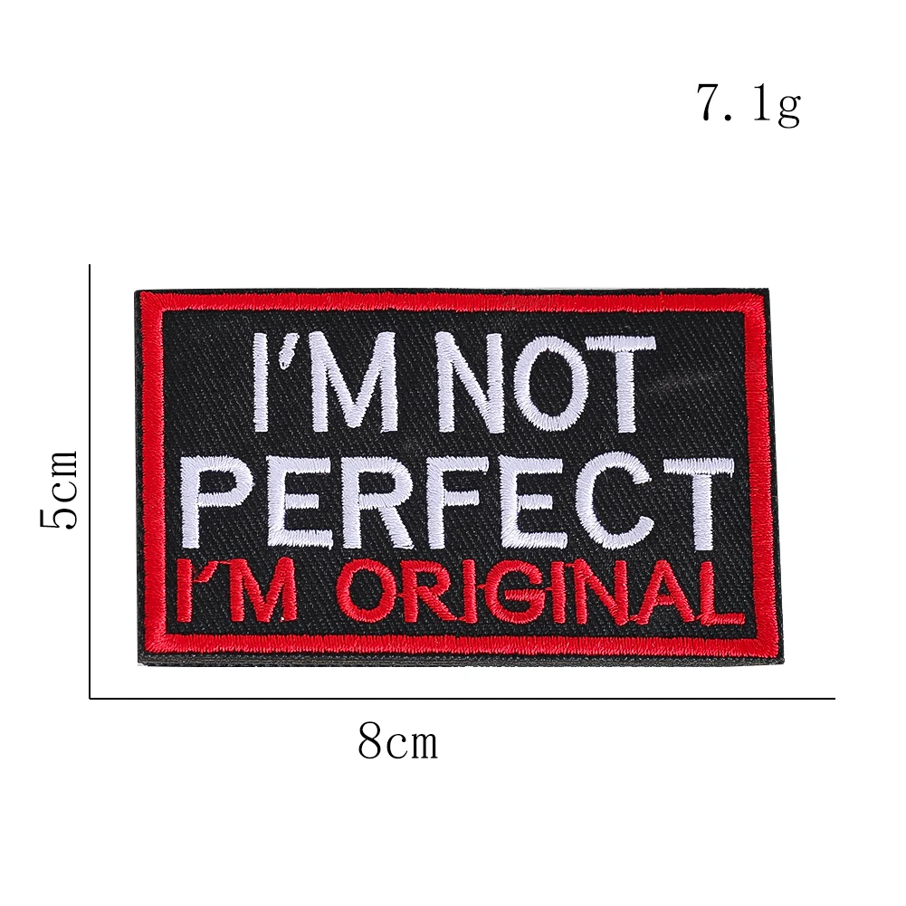 Imperfect Quote Embroidered Patch Motivational Text loop hook Fabric Badge DIY Decoration for Jacket Backpack Hat Clothing