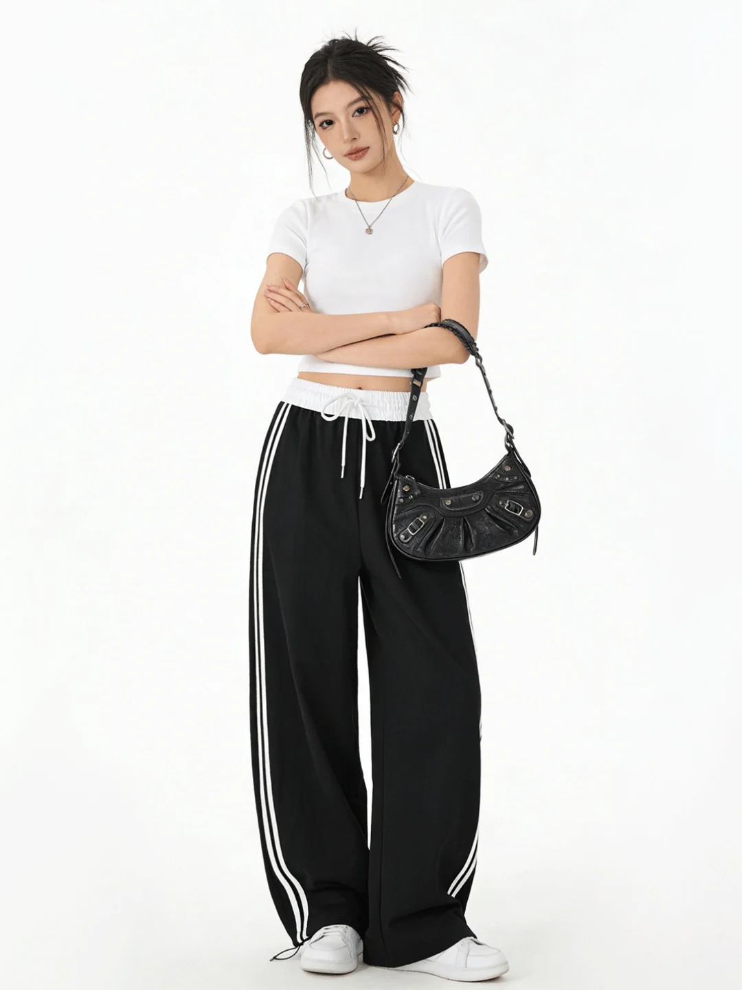 

Весенние повседневные брюки с высокой талией, широкими штанинами, полосатым узором и цветовыми блоками, в стиле рабочей одежды, универсальные, свободного кроя, удобные, дышащие