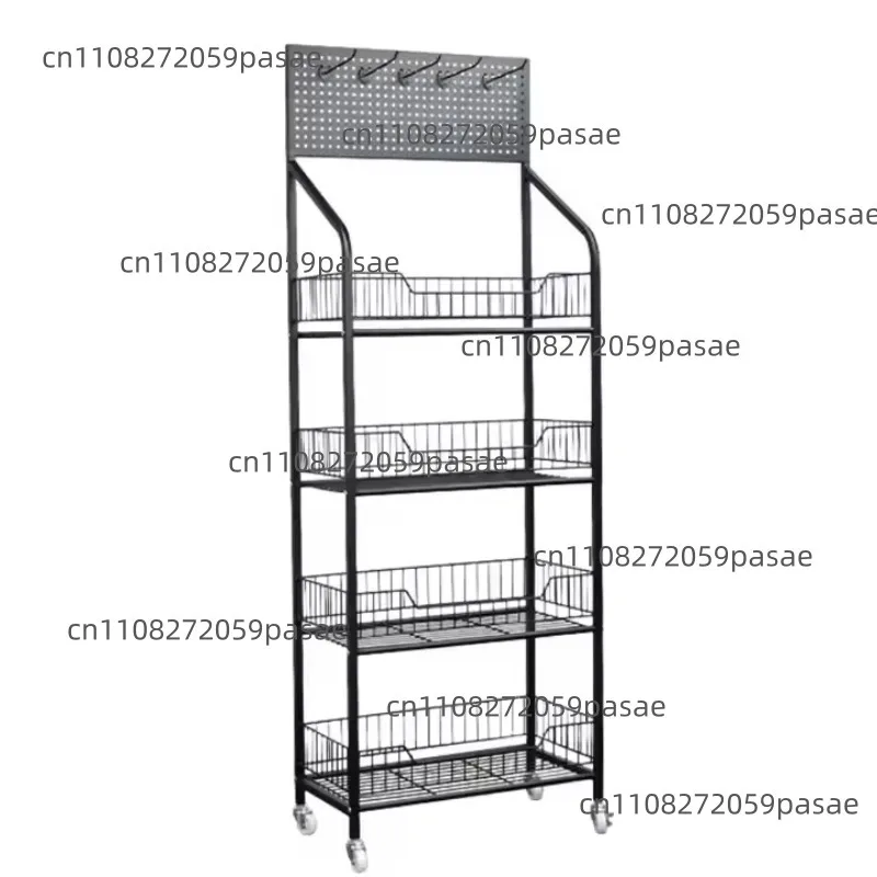 Single-sided display basket for fruits and other items, supermarket snack storage rack, 5-layer metal