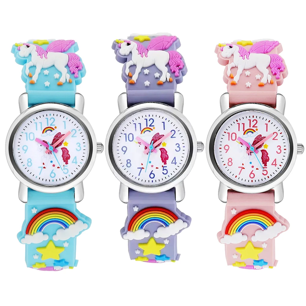 Rainbow Winged Unicorn Children's Watch Pegasus Soft Silicone Strap Waterproof Kids Cartoon Watch Birthday Gift for Children