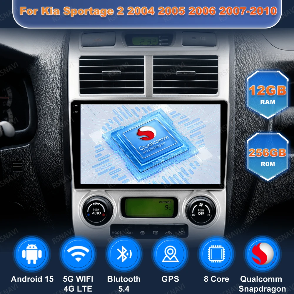 Car Radio Andoird 15 For Kia Sportage 2 2004 2005 2006 2007-2010 Autoradio DVD GPS DSP Stereo 5G WIFI 4G LTE Viedo Player BT
