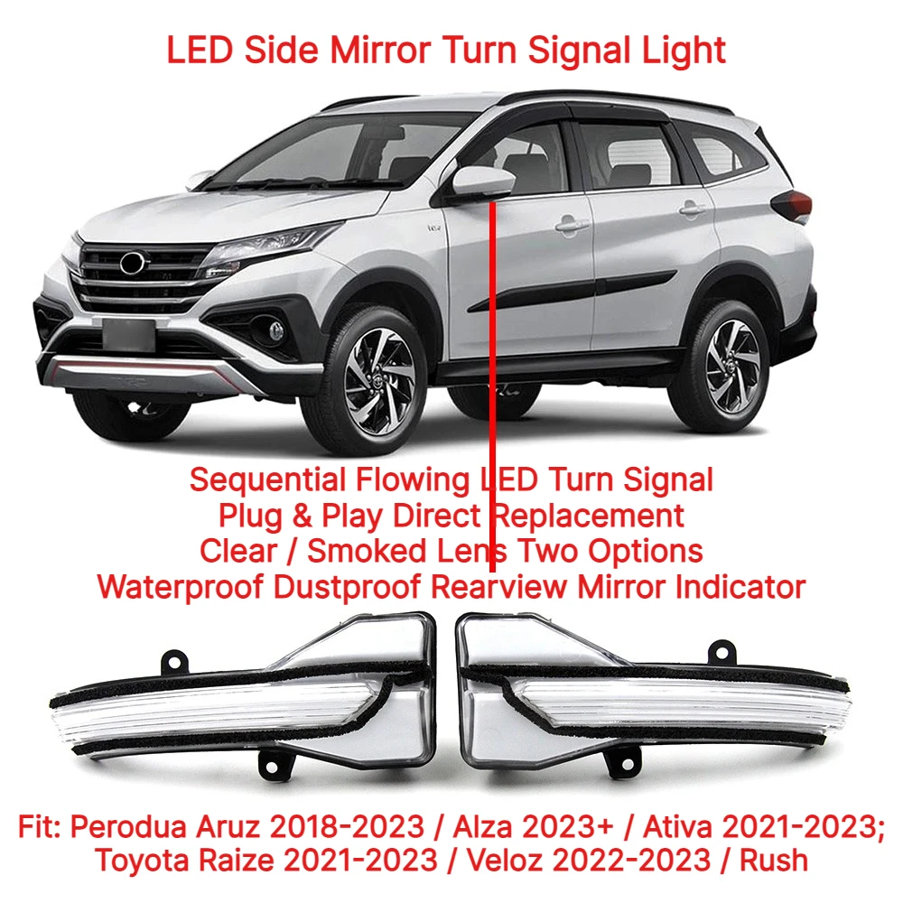 For Toyota Rush Aruz Raize Veloz Ativa Perodua Alza LED Dynamic Flowing Side Mirror Turn Signal Light Sequential Indicator Lamp