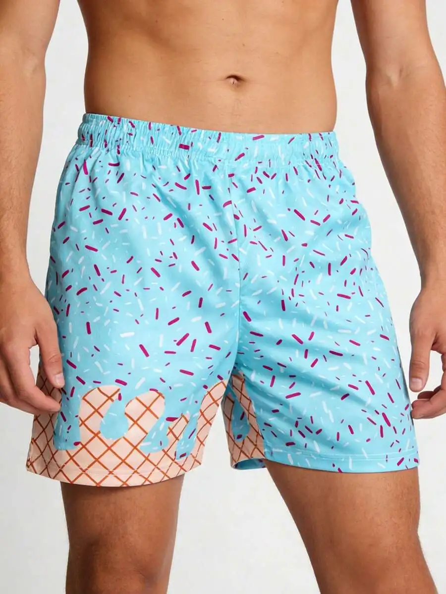 

Mens Ice Cream Print Mesh Athletic Shorts Casual Summer 6/7 Length Breathable Fitness Running Shorts