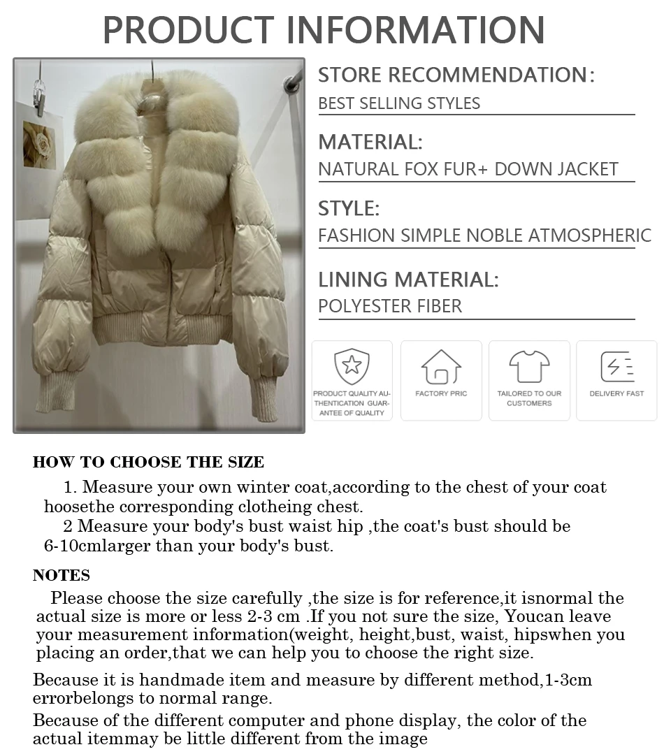 리얼 퍼 트리밍 푸퍼 재킷 여성용 겨울 다운 코트, 봄버 재킷, 신상 패션 숏 폭스 퍼 지퍼 코트