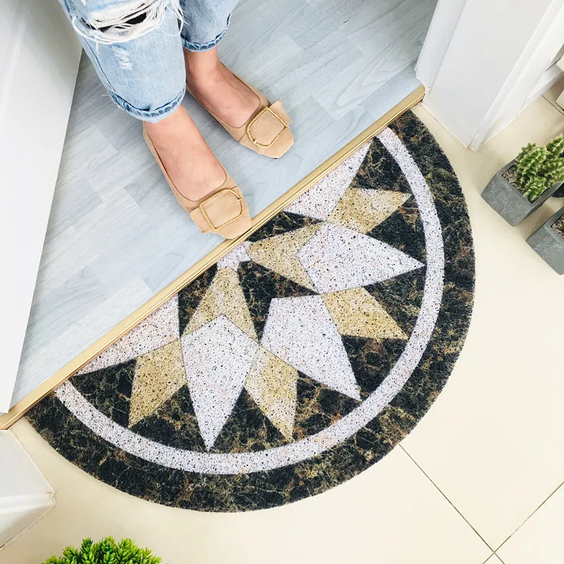 PVC Entrance Doormat Bohemian Semicircular Porch Dust Proof Door Mat Anti Slip Floor Mat Bathroom Carpet Bedroom Door Rugs