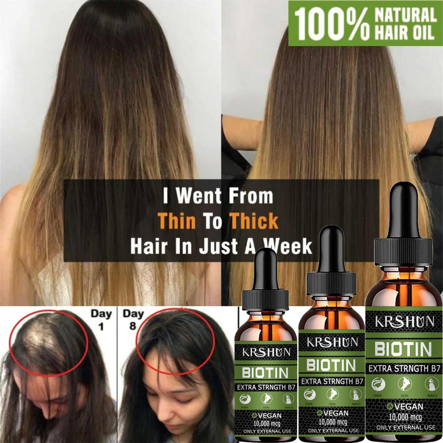 Biotin Fast Hair Growth Oil Hair Regrowth Serum Hair Thinning Treatment Hair Growth Liquid Anti-Hair Loss for Women & Men