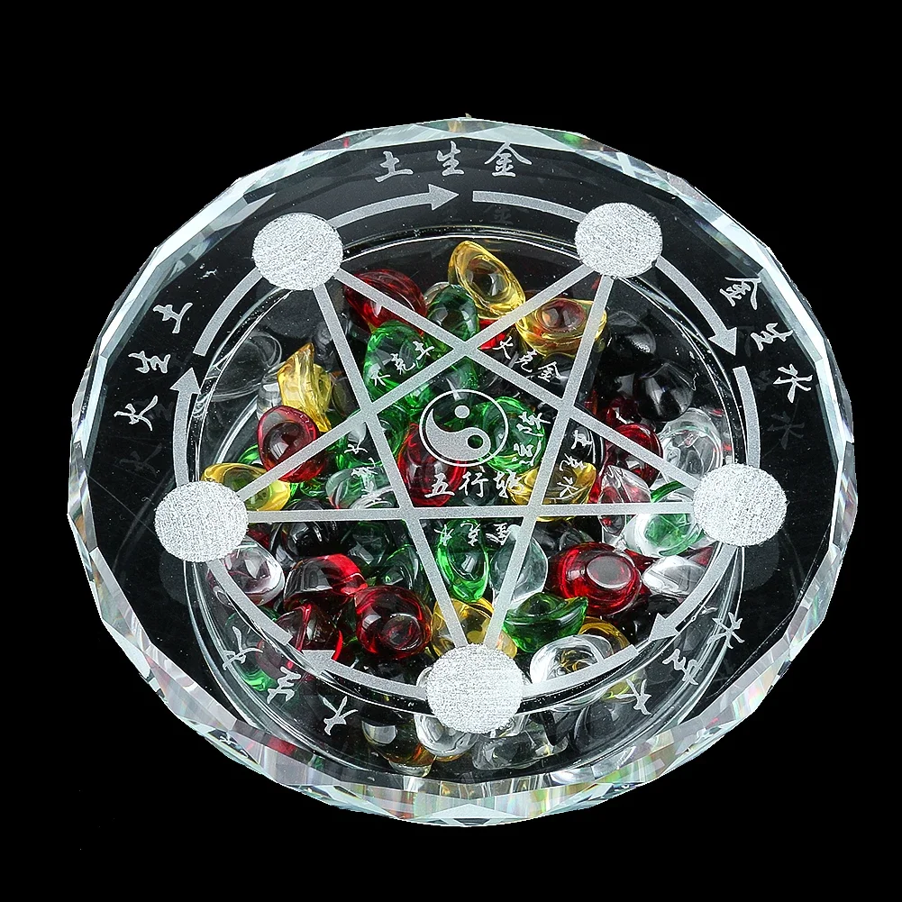 1 Set Glass Crystal Five Elements Transfer Array Home Office Feng Shui Ornaments Ingot Decorative Accessories Artifact Supplies