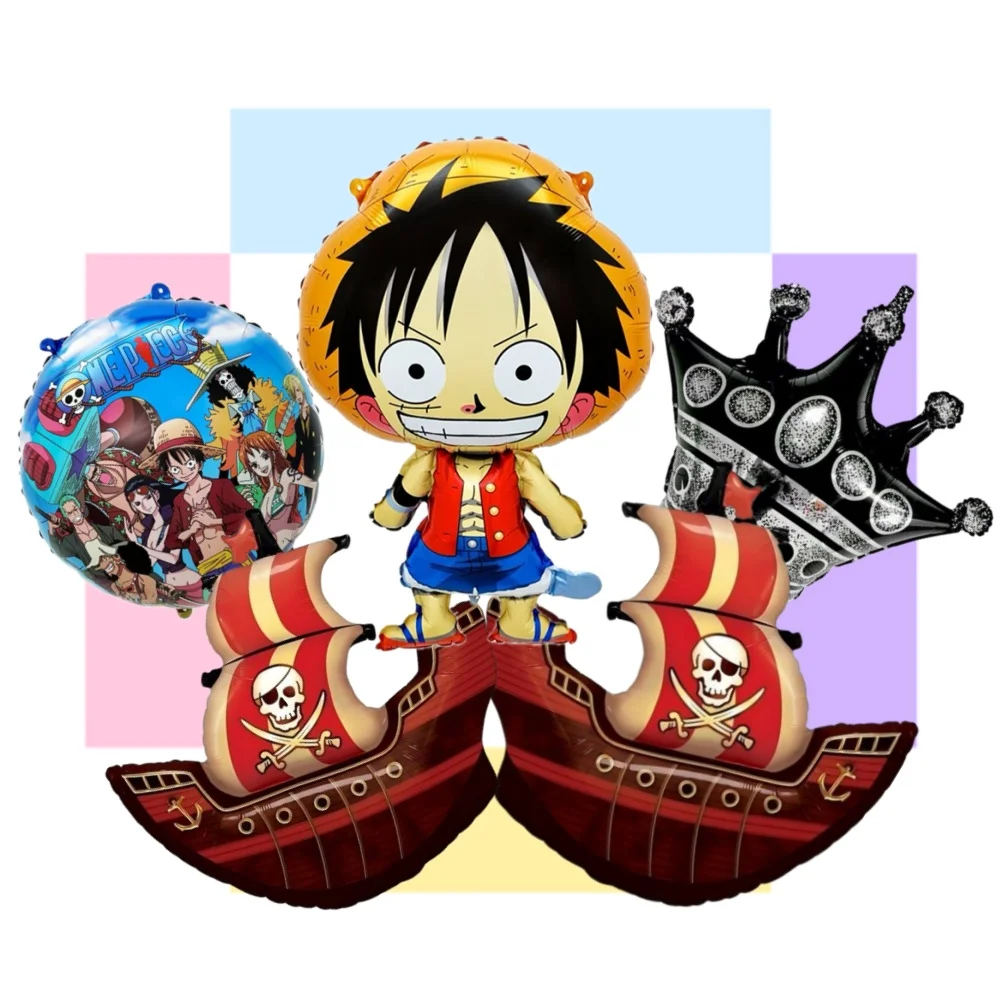 ชุดลูกโป่งวันเกิดวันพีซ ลูฟี่ ลูกโป่งฟอยล์ตัวเลข ลูกโป่งเรือโจรสลัด มงกุฎรูปดาวห้าแฉก อุปกรณ์ตกแต่งงานวันเกิด