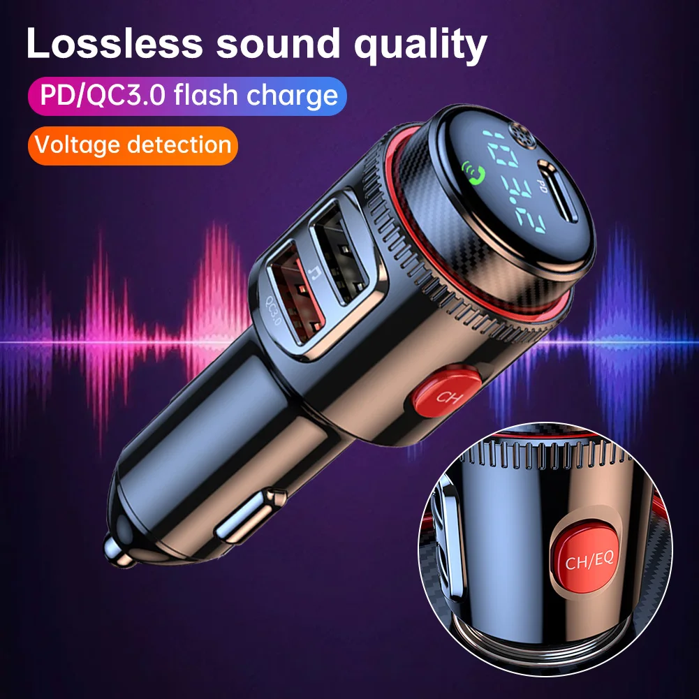 

Car Bluetooth Adapter Wireless FM Transmitter USB C&QC3.0 Dual Fast Charging Cigarette Lighter Radio Music Supports Hands-Free