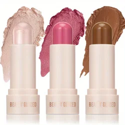 3Pcs Makeup Set Highlighter & Blush & Contour Sticks Waterproof Face Highlighter Blush Contouring Pen Finishing Makeup