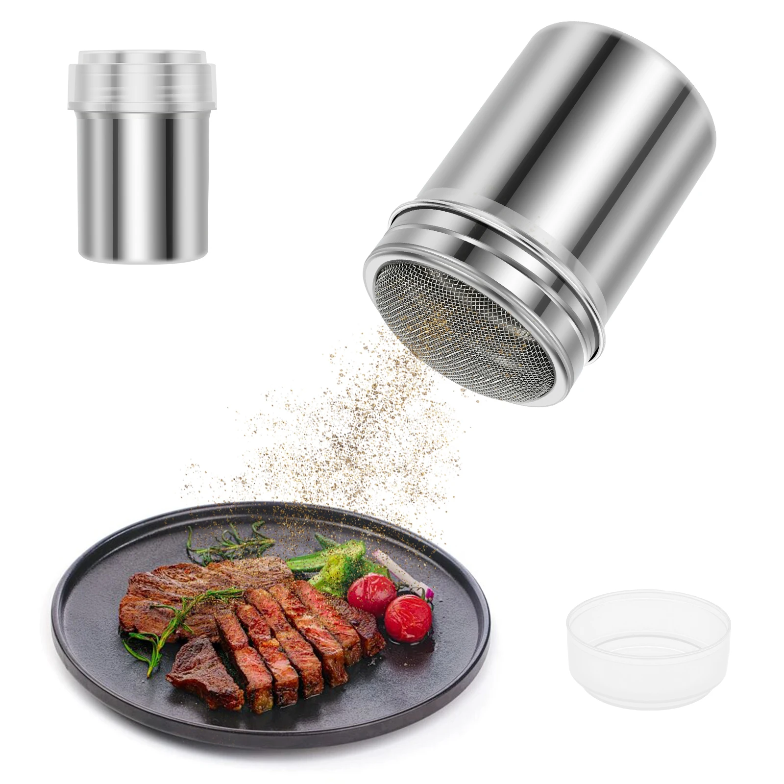 304 Stainless Steel Powder Shaker Fine Mesh Sprinkler Versatile Jar for Fancy Coffee Cocoa Cinnamon Pepper BBQ Seasonings
