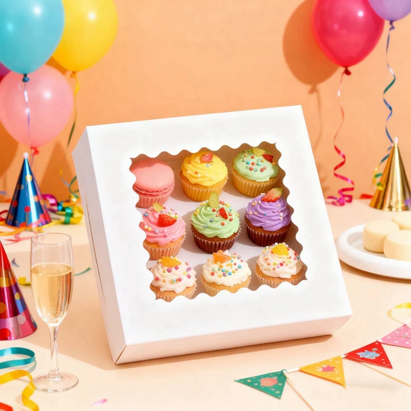 

‌ 30 шт., набор коробок для торта с белым картонным окном, 200x200x63 мм, квадратные контейнеры для кондитерских изделий, коробки для выпечки из крафт-бумаги для печенья, пончиков