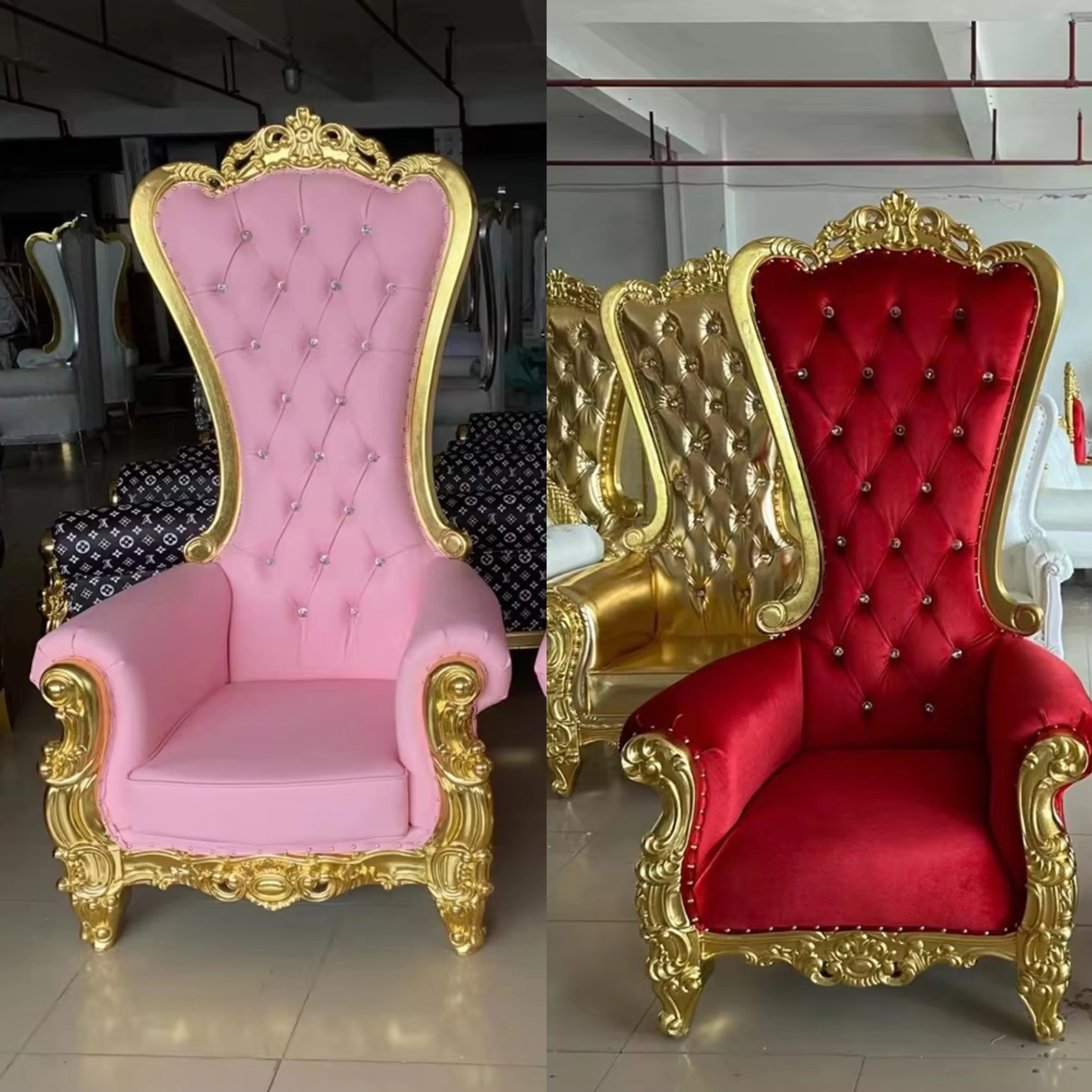 

Luxury Royal Style High quality king red throne chair and queen for wedding