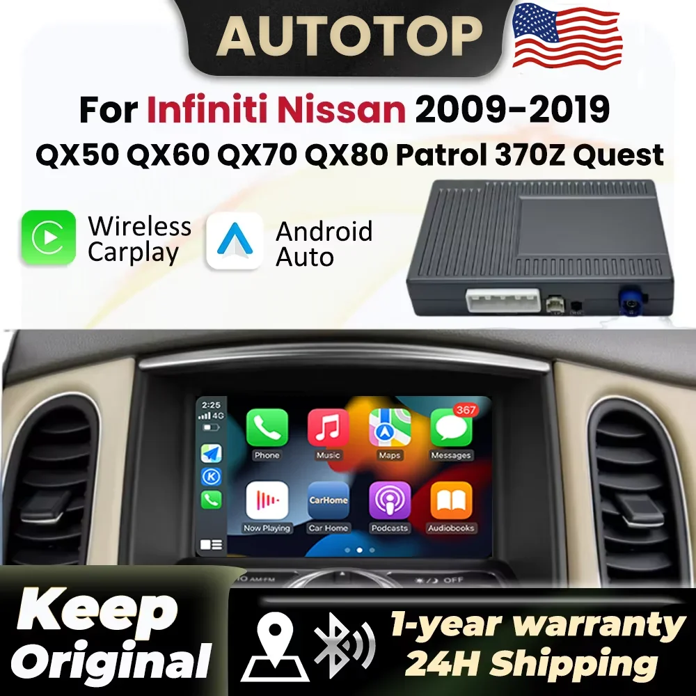 Wireless CarPlay Android Auto Car Decoder For Infiniti QX50 QX60 QX70 QX80 EX JX FX QX For Nissan Patrol 370Z 2009-2019 With Mirror Link AirPlay BT GPS Navigation Module