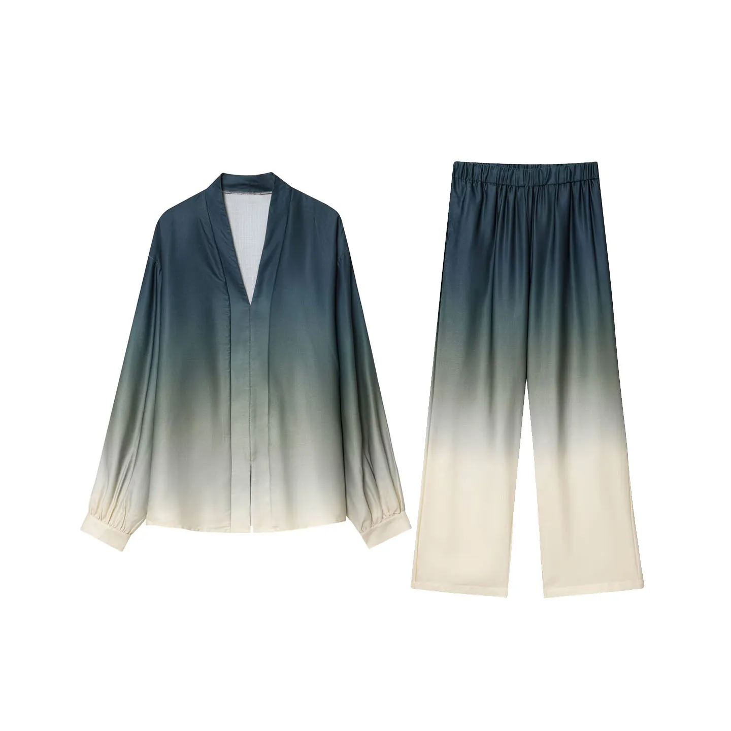 Conjunto de duas peças de outono 2025, csa estampada com adiente e calça casual, estilo europeu, roupa adulta para todas...