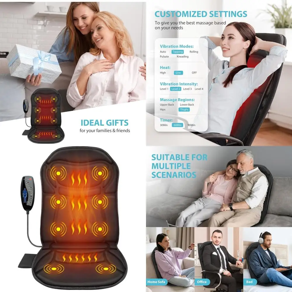 

Массажная подушка с подогревом, 5 режимами и 2 уровнями нагрева для облегчения боли в спине — идеальный рождественский подарок