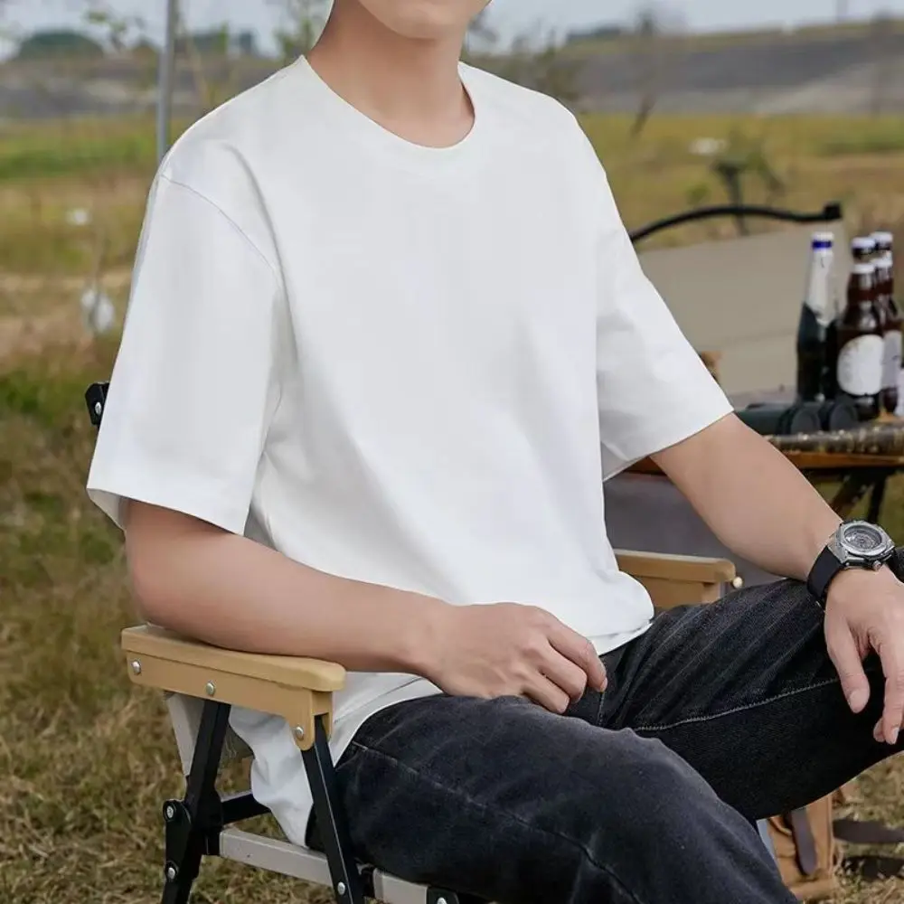 

New Round Neck T Shirts for Men Quick Dry Simple Short Sleeve T-shirt Large Size Loose Men's Basic T-shirt Male