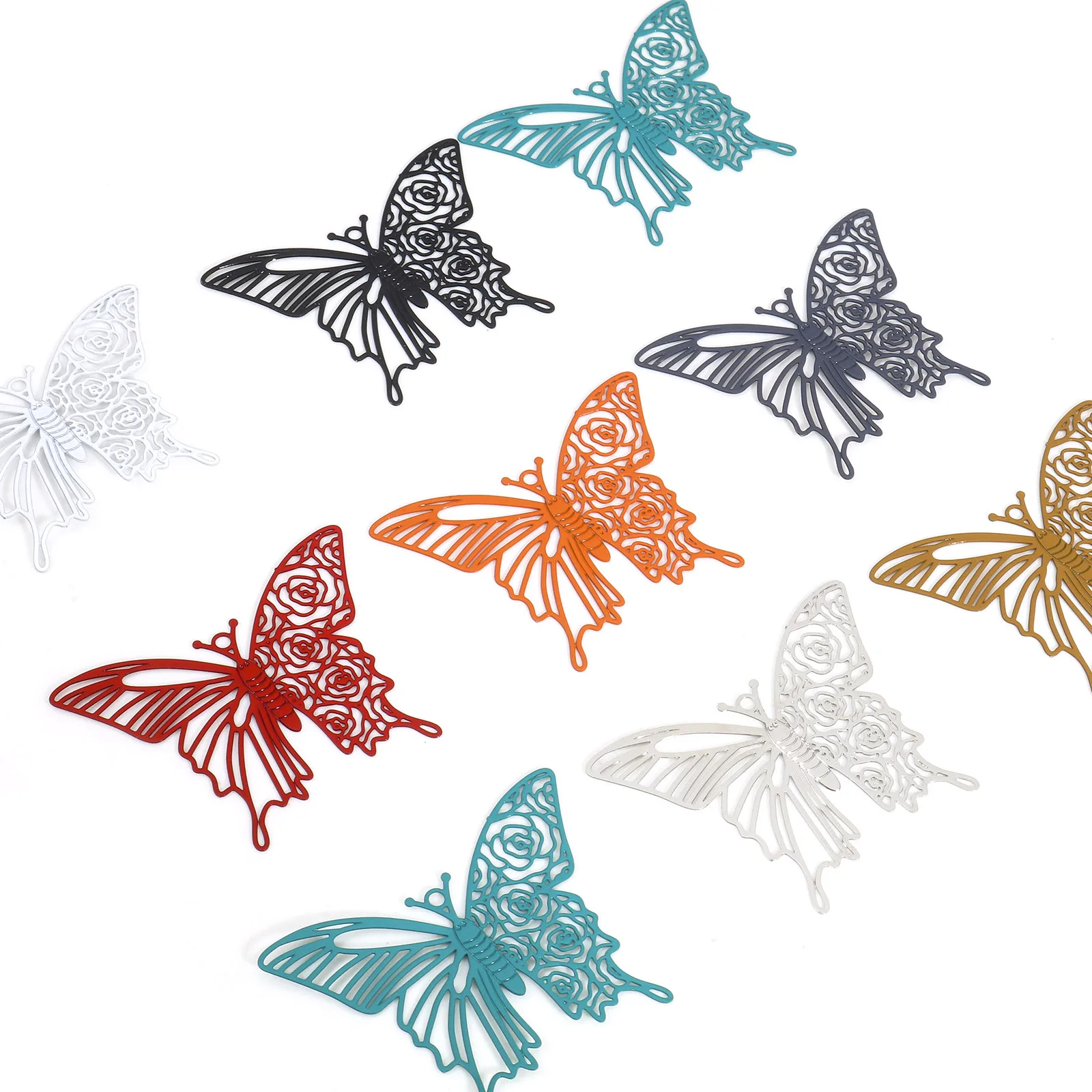 Iron Based Alloy Hollow Butterfly Flower Pendants Filigree Stamping Charms Necklace Earring Jewelry Making Findings 4x3.1cm,10PC