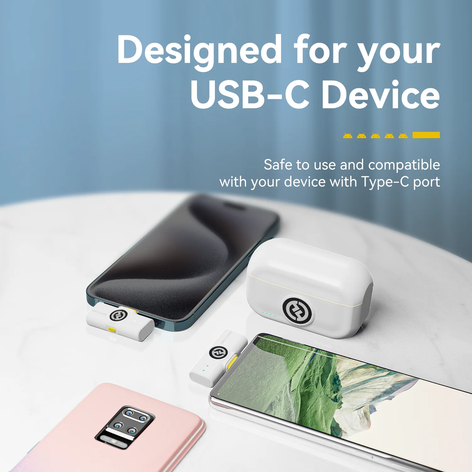 ميكروفون Hollyland LARK M2 الأبيض اللاسلكي Lavalier بمدى 300 متر 10 ساعات ميكروفون لاسلكي لمدونات الفيديو والبث المباشر