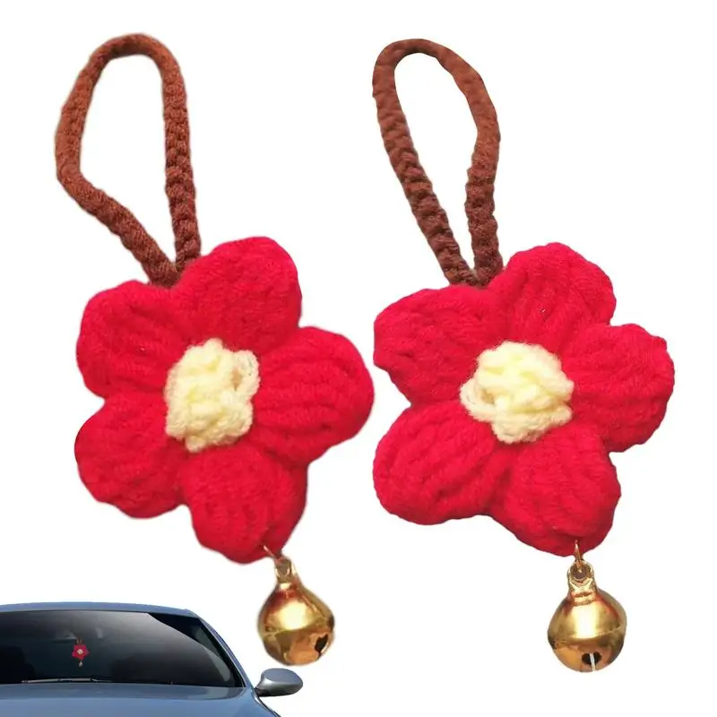 Rearview Crocheting Ornament 2pcs Knitting Rearview Mirror Ornament In Flower Shape Household Decors Automotive Trim With