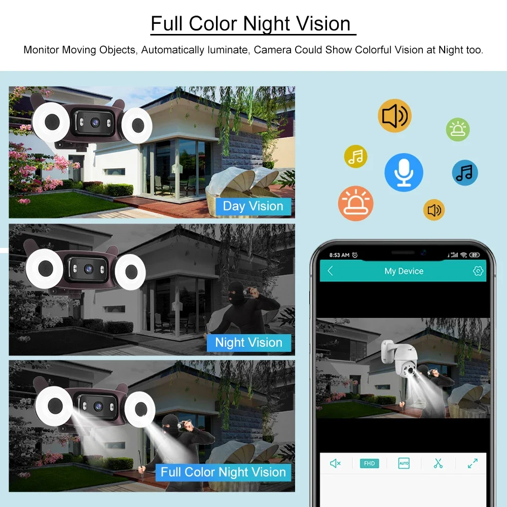 5MP 2 Way Audio Floodlight Wifi Security Camera Outdoor Color Night Vision Wall Lamp Camera Security Video Surveillance IP Cam