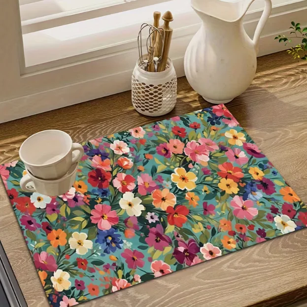 Colorful Floral Printed Soft Absorbent Kitchen Countertop Pa