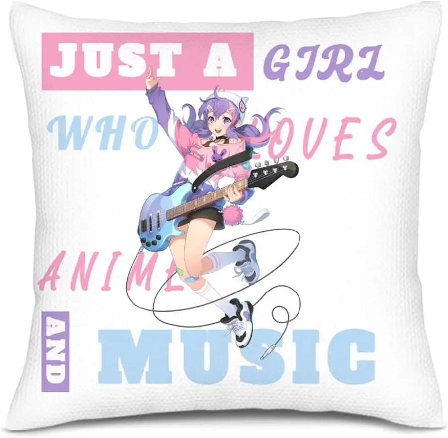 Anime Girl Who Loves Music Throw Pillow Cover Music Lover Cushion  Home Decoration Gifts for Music Lovers Women Teen